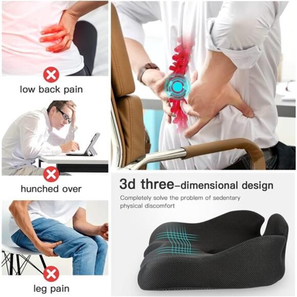 X Large Memory Seat Cushion for Office Chair Pressure Relief Sciatica & Tailbone - Picture 6 of 7